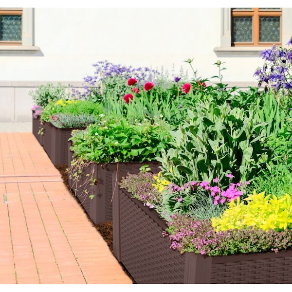 Ogrow 39” Square Raised Garden Bed Wicker Design W/Prem. Canopy Cover